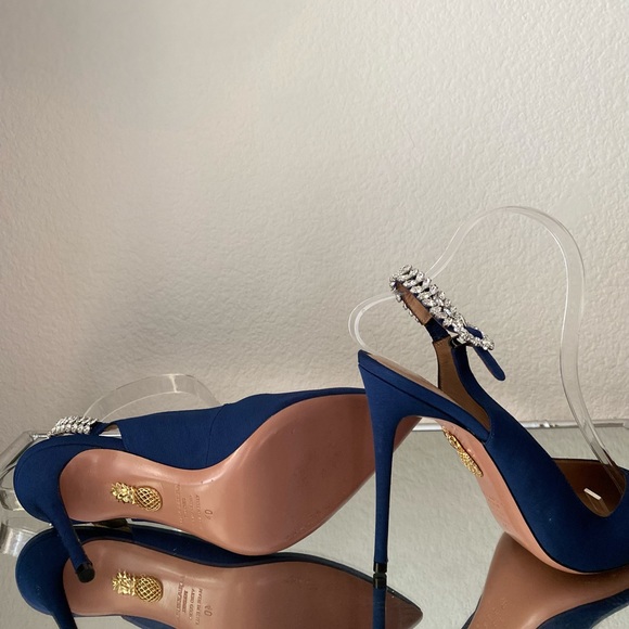 New ๐ Aquazzura Blue Portrait Of A Lady Embellished Slingback Pumps 40 - Picture 9 of 15
